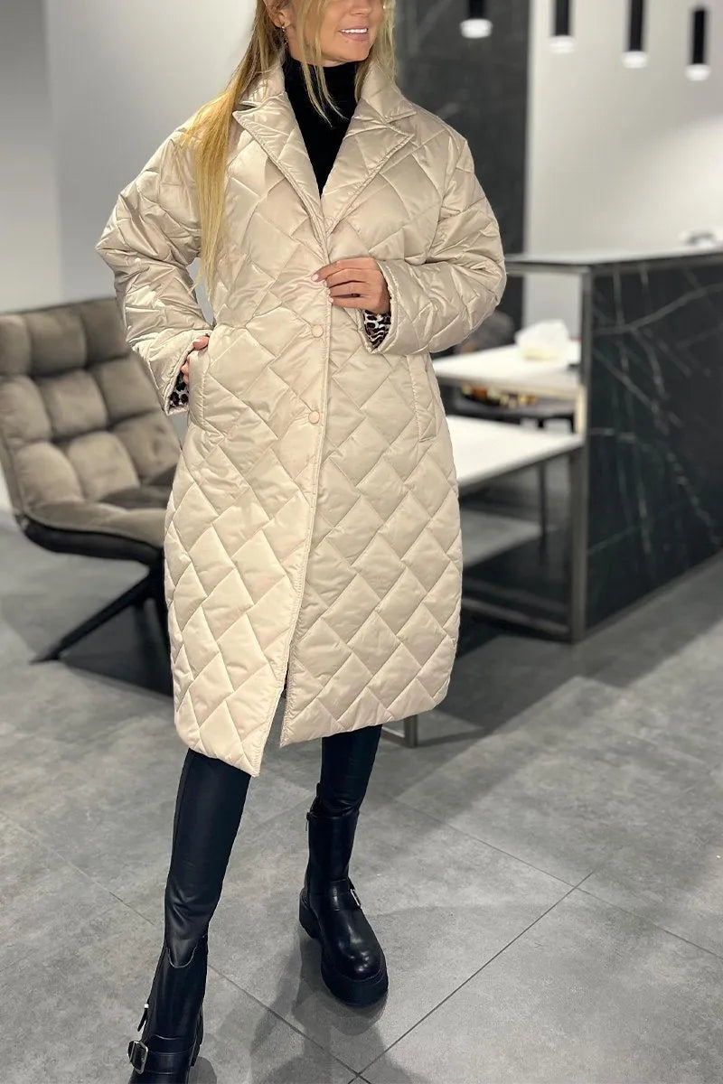 AMBER | REVERSIBLE QUILTED COAT WITH LEOPARD LINING